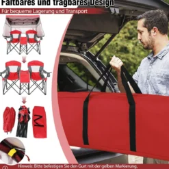 Campingstuhl mit Verstellbarem Sonnenschutz Klappstuhl mit Kühltasche & Becherhalter Rot