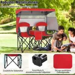 Campingstuhl mit Verstellbarem Sonnenschutz Klappstuhl mit Kühltasche & Becherhalter Rot