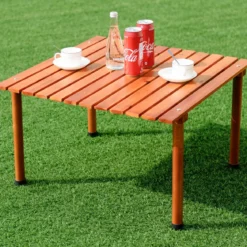 Camping-Tisch aufrollbar Gartentisch aus Tannenholz tragbarer Picknick-Tisch mit Tragetasche Braun