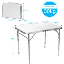 Campingtisch Falttisch Aluminium-Klapptisch mit 3 einstellbaren Positionen Weiß