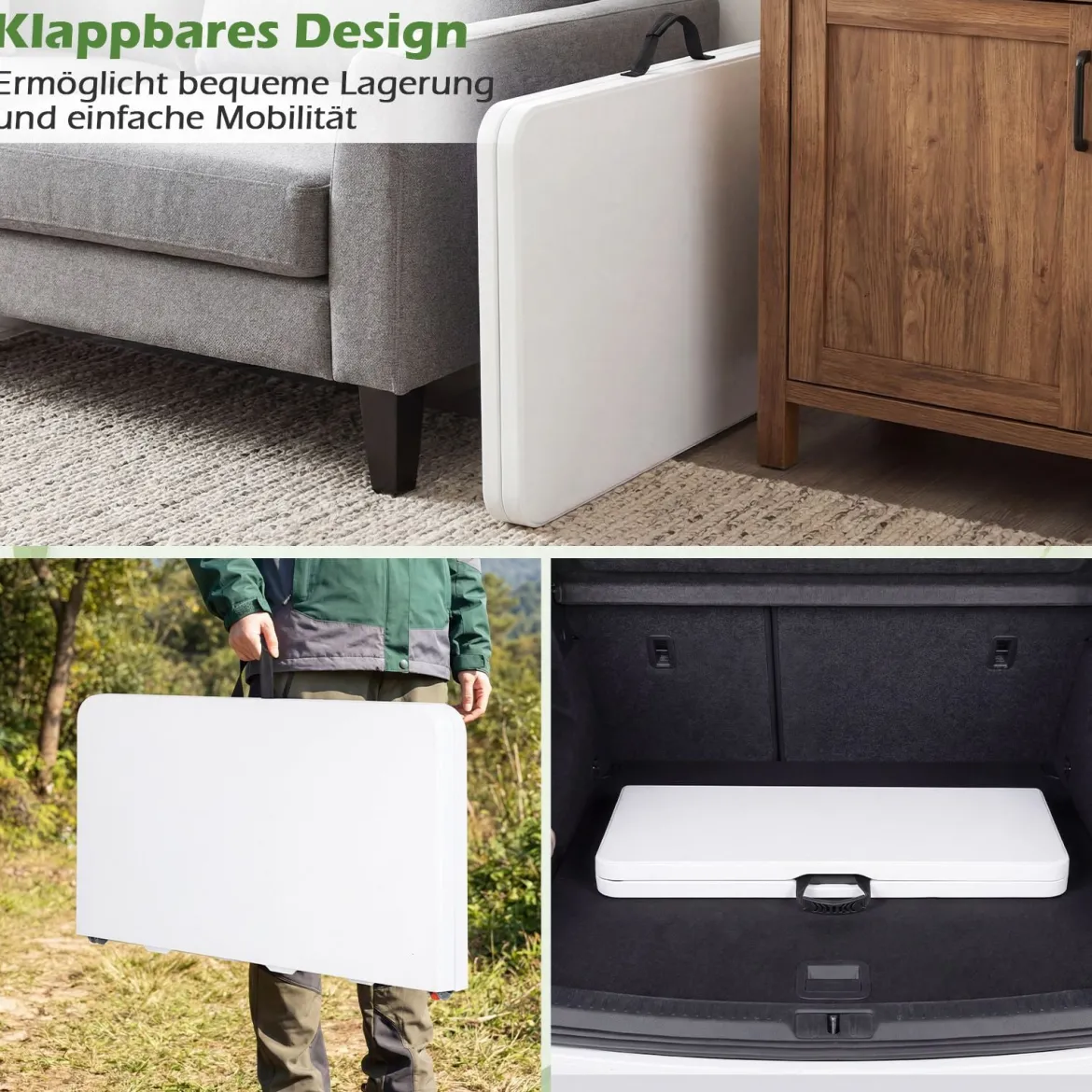 Campingtisch Klappbar für 4 Personen Klapptisch aus HDPE mit Tragegriff Klappbarer Gartentisch