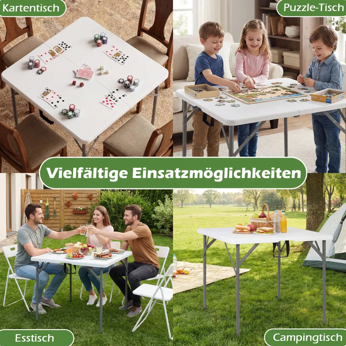 Campingtisch Klappbar für 4 Personen Klapptisch aus HDPE mit Tragegriff Klappbarer Gartentisch