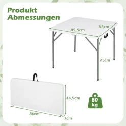 Campingtisch Klappbar für 4 Personen Klapptisch aus HDPE mit Tragegriff Klappbarer Gartentisch
