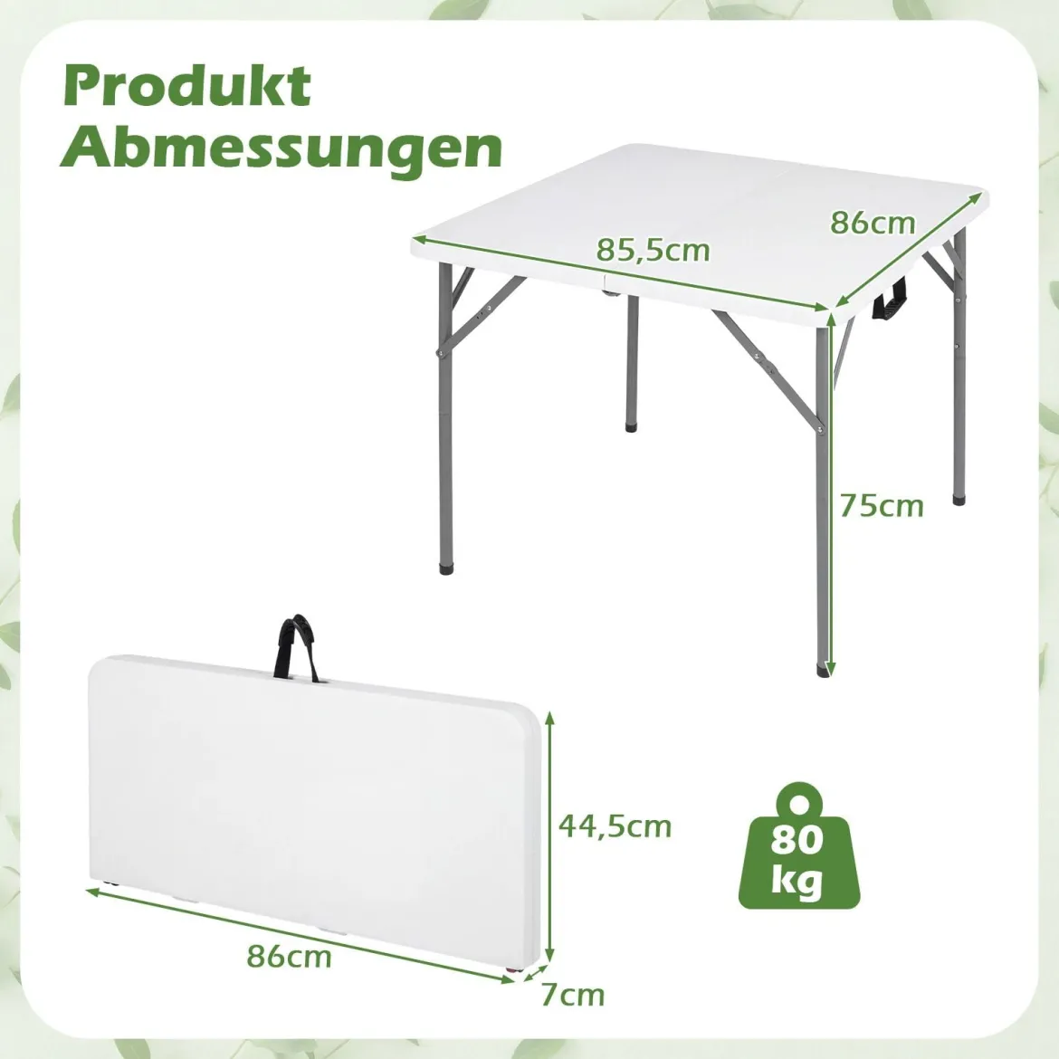 Campingtisch Klappbar für 4 Personen Klapptisch aus HDPE mit Tragegriff Klappbarer Gartentisch