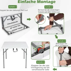 Campingtisch Klappbar für 4 Personen Klapptisch aus HDPE mit Tragegriff Klappbarer Gartentisch