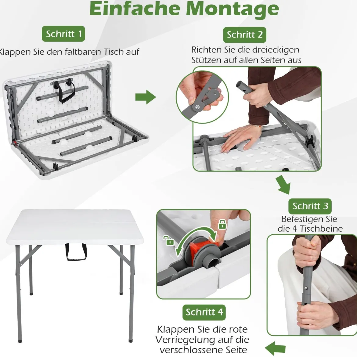 Campingtisch Klappbar für 4 Personen Klapptisch aus HDPE mit Tragegriff Klappbarer Gartentisch