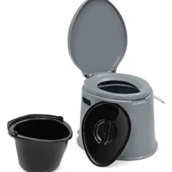 Campingtoilette tragbar Reisetoilette Mobile Toilette mit Abnehmbarem Eimereinsatz Grau