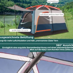 Campingzelt für 6 Personen mit 2-Raum-Trennwand & Regenschutz Blau
