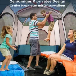 Campingzelt für 6 Personen mit 2-Raum-Trennwand & Regenschutz Blau