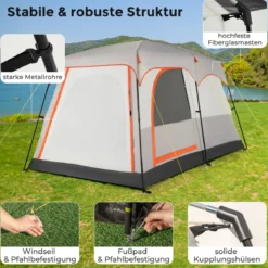 Campingzelt für 6 Personen mit 2-Raum-Trennwand & Regenschutz Hellgrau