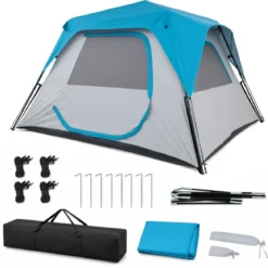 Campingzelt für 6 Personen Wasserfestes Pop Up Zelt mit 5 Fenstern & Tür 316 x 280 x 185 cm