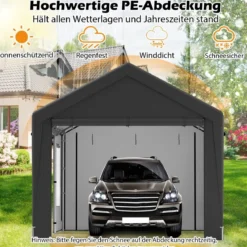 Carport Zeltgarage mit 8 Abnehmbaren Seitenwänden & Rolltüren Garagenzelt Weidezelt