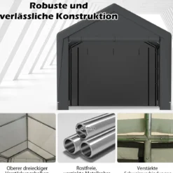 Carport Zeltgarage mit 8 Abnehmbaren Seitenwänden & Rolltüren Garagenzelt Weidezelt