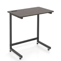 C-förmiger Beistelltisch mit Rollen & Handyhalter Mobiler Laptoptisch Platzsparender Sofatisch