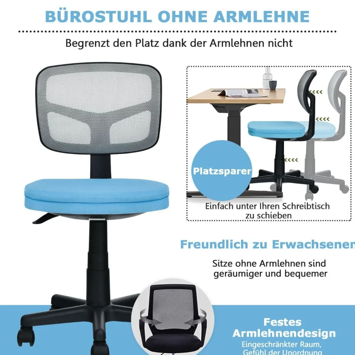 Chefsessel belastbar moderner Lederstuhl Low-Back-Bürostuhl 50 x 50 x 79-91 cm Blau