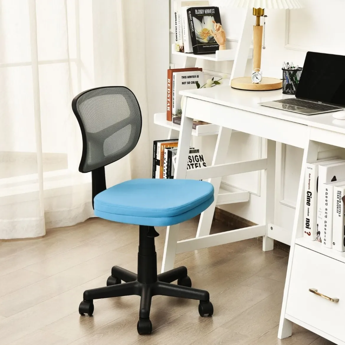 Chefsessel belastbar moderner Lederstuhl Low-Back-Bürostuhl 50 x 50 x 79-91 cm Blau