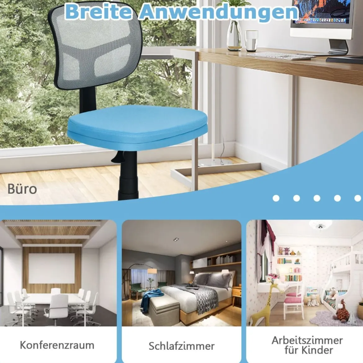 Chefsessel belastbar moderner Lederstuhl Low-Back-Bürostuhl 50 x 50 x 79-91 cm Blau