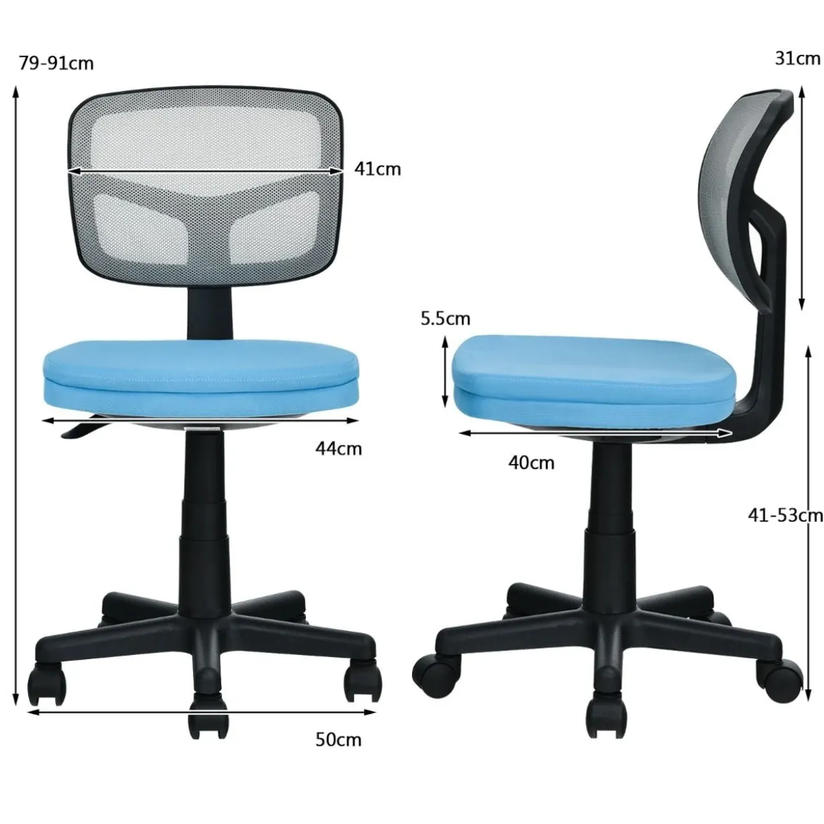 Chefsessel belastbar moderner Lederstuhl Low-Back-Bürostuhl 50 x 50 x 79-91 cm Blau