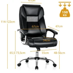 Chefsessel mit hoher Rückenlehne mit PVC-Leder gepolsterter Bürostuhl 67 x 68 x 114-122 cm Schwarz