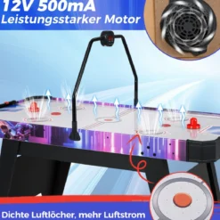 144 cm Airhockey-Tisch Airhockey-Arcade-Spieltisch mit leistungsstarkem 12V Motor und LED-Digitalanzeige Schwarz