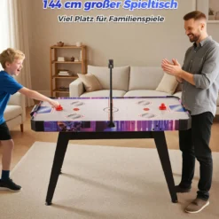 144 cm Airhockey-Tisch Airhockey-Arcade-Spieltisch mit leistungsstarkem 12V Motor und LED-Digitalanzeige Schwarz