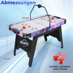 144 cm Airhockey-Tisch Airhockey-Arcade-Spieltisch mit leistungsstarkem 12V Motor und LED-Digitalanzeige Schwarz
