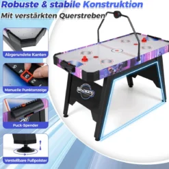 144 cm Airhockey-Tisch Airhockey-Arcade-Spieltisch mit leistungsstarkem 12V Motor und LED-Digitalanzeige Schwarz