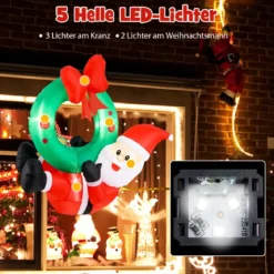 120CM Aufblasbare Deko Weihnachten LED Weihnachtsmann mit Kranz Weihnachtsdekoration Wand draußen