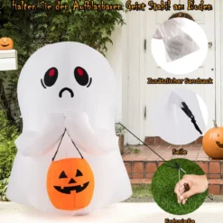 120 cm Aufblasbarer Halloween-Geist mit Kürbis Halloween-Dekoration mit LED-Leuchten Weiß + Orange