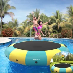 457cm Aufblasbares Wassertrampolin mit 500W elektrischer Aufblasvorrichtung Trampolin Bounce Gelb + Grün