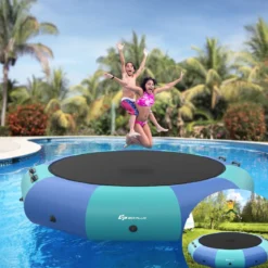 305cm Aufblasbares Wassertrampolin mit 500W elektrischer Aufblasvorrichtung Trampolin Bounce Blau + Grün