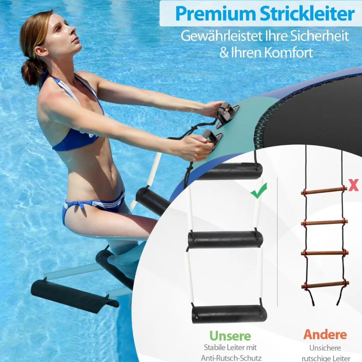 305cm Aufblasbares Wassertrampolin mit 500W elektrischer Aufblasvorrichtung Trampolin Bounce Blau + Grün