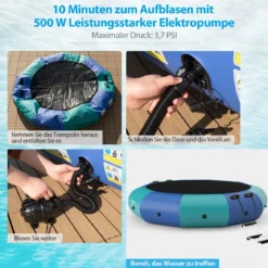 305cm Aufblasbares Wassertrampolin mit 500W elektrischer Aufblasvorrichtung Trampolin Bounce Blau + Grün