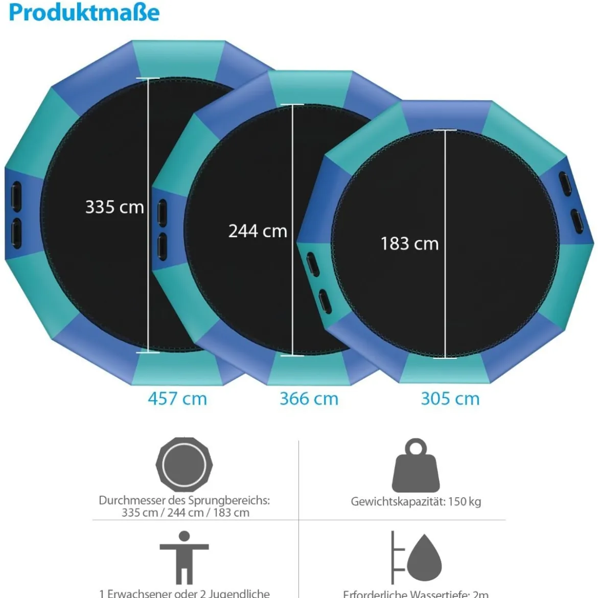 305cm Aufblasbares Wassertrampolin mit 500W elektrischer Aufblasvorrichtung Trampolin Bounce Blau + Grün
