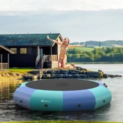 305cm Aufblasbares Wassertrampolin mit 500W elektrischer Aufblasvorrichtung Trampolin Bounce Blau + Grün