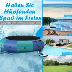 305cm Aufblasbares Wassertrampolin mit 500W elektrischer Aufblasvorrichtung Trampolin Bounce Blau + Grün
