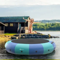 457cm Aufblasbares Wassertrampolin mit 500W elektrischer Aufblasvorrichtung Trampolin Bounce Blau + Grün