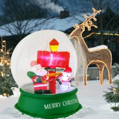 126CM Aufblasbare Weihnachten Deko LED Weihnachtsmann & Schneemann & Straßenschild Kugel