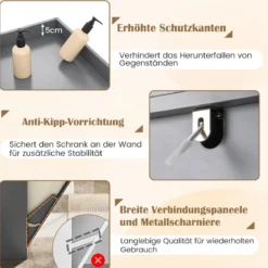 170 cm Badezimmerschrank hoher & schlanker Wäscheturm mit Stauraum verstellbares Regal Wäschesack Grau