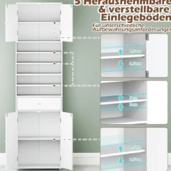 180 cm Badezimmerschrank mit Schublade & Türen & Verstellbaren Regalen Bodenschrank Weiß