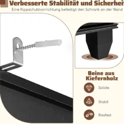 172 cm Badezimmerschrank schmaler Badschrank mit 3 offenen Regalen 1 Schublade 1 Tür Schwarz