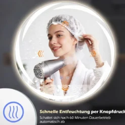 Ø70 cm Badspiegel mit Beleuchtung & 3-Farblichtern & Antibeschlag Dimmbarer Wandspiegel