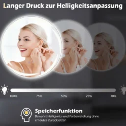 Ø60 cm Badspiegel mit Beleuchtung & 3-Farblichtern & Antibeschlag Dimmbarer Wandspiegel
