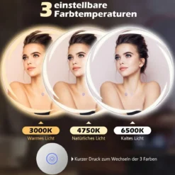 Ø60 cm Badspiegel mit Beleuchtung & 3-Farblichtern & Antibeschlag Dimmbarer Wandspiegel