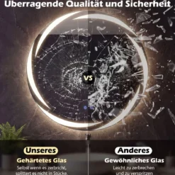 Ø60 cm Badspiegel mit Beleuchtung & 3-Farblichtern & Antibeschlag Dimmbarer Wandspiegel