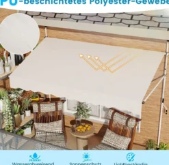 250 / 400 cm Balkonmarkise ohne Bohren mit Handkurbel Höhenverstellbare & Klemmmarkise