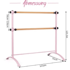 120cm Ballettstange freistehend Ballet Bar 4 stufig höhenverstellbar Ballett Barre mit 2 Holzstangen Rosa