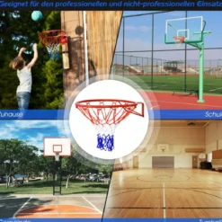 Ø 45 cm Basketball-Korb und Netz Basketballkorb mit Netz für In- und Outdoor Rot + Weiß + Blau