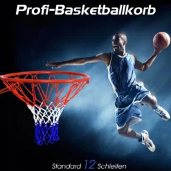 Ø 45 cm Basketball-Korb und Netz Basketballkorb mit Netz für In- und Outdoor Rot + Weiß + Blau