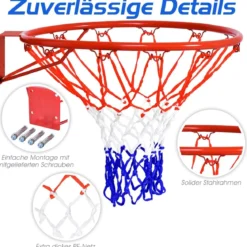 Ø 45 cm Basketball-Korb und Netz Basketballkorb mit Netz für In- und Outdoor Rot + Weiß + Blau